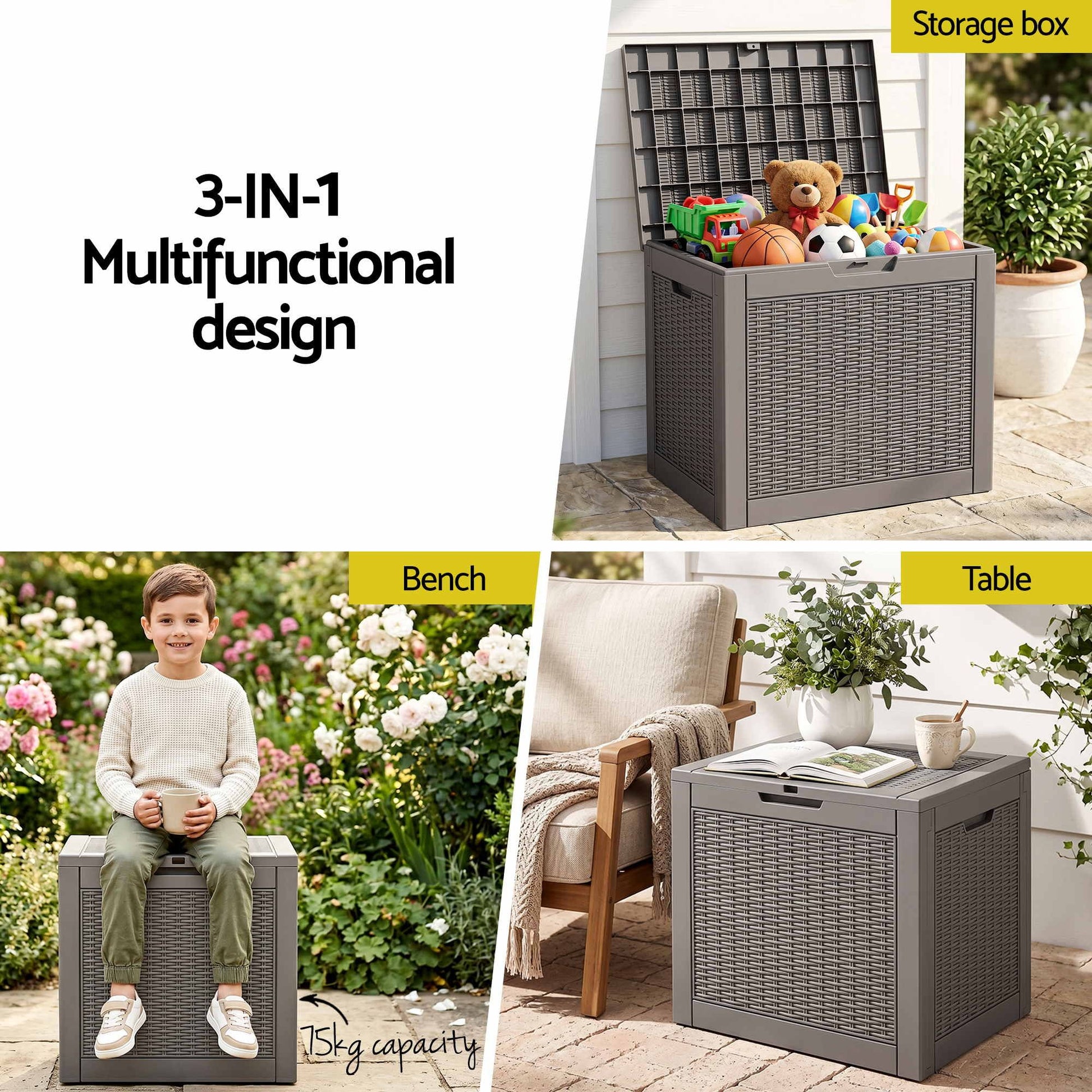 Gardeon Outdoor Storage Box 118L Container Lockable Garden Toy Tool Rattan-Texture Brown OSB-RAT-118L-BR