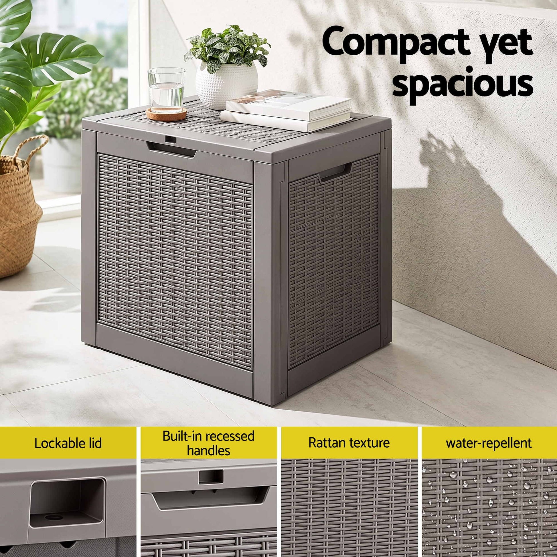 Gardeon Outdoor Storage Box 118L Container Lockable Garden Toy Tool Rattan-Texture Brown OSB-RAT-118L-BR