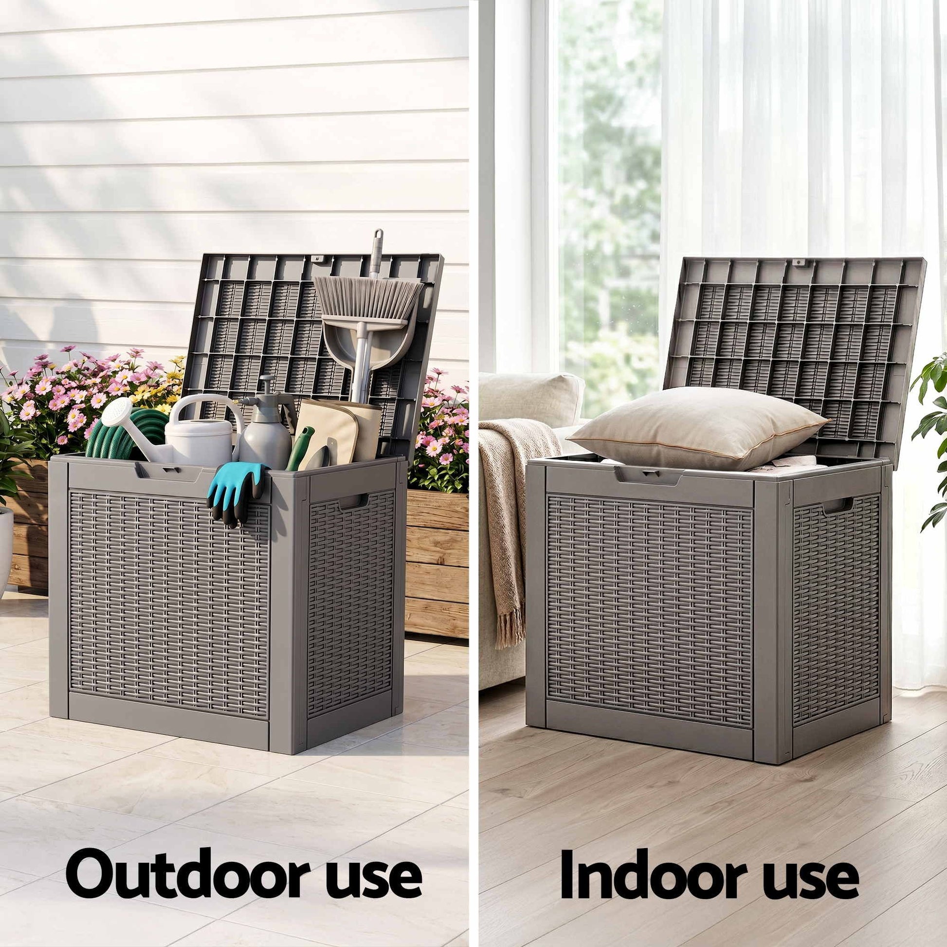 Gardeon Outdoor Storage Box 118L Container Lockable Garden Toy Tool Rattan-Texture Brown OSB-RAT-118L-BR