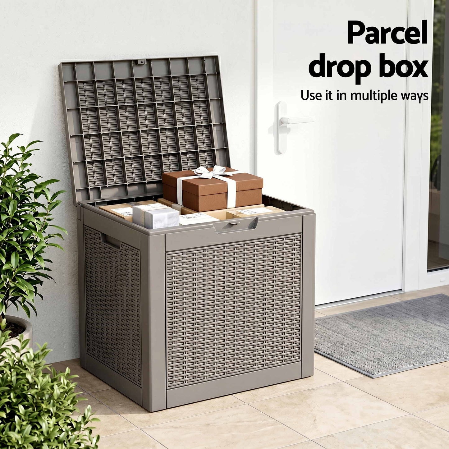 Gardeon Outdoor Storage Box 118L Container Lockable Garden Toy Tool Rattan-Texture Brown OSB-RAT-118L-BR