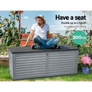 Gardeon Outdoor Storage Box 390L Container Lockable Garden Bench Tools Toy Shed Black OSB-S390-BK