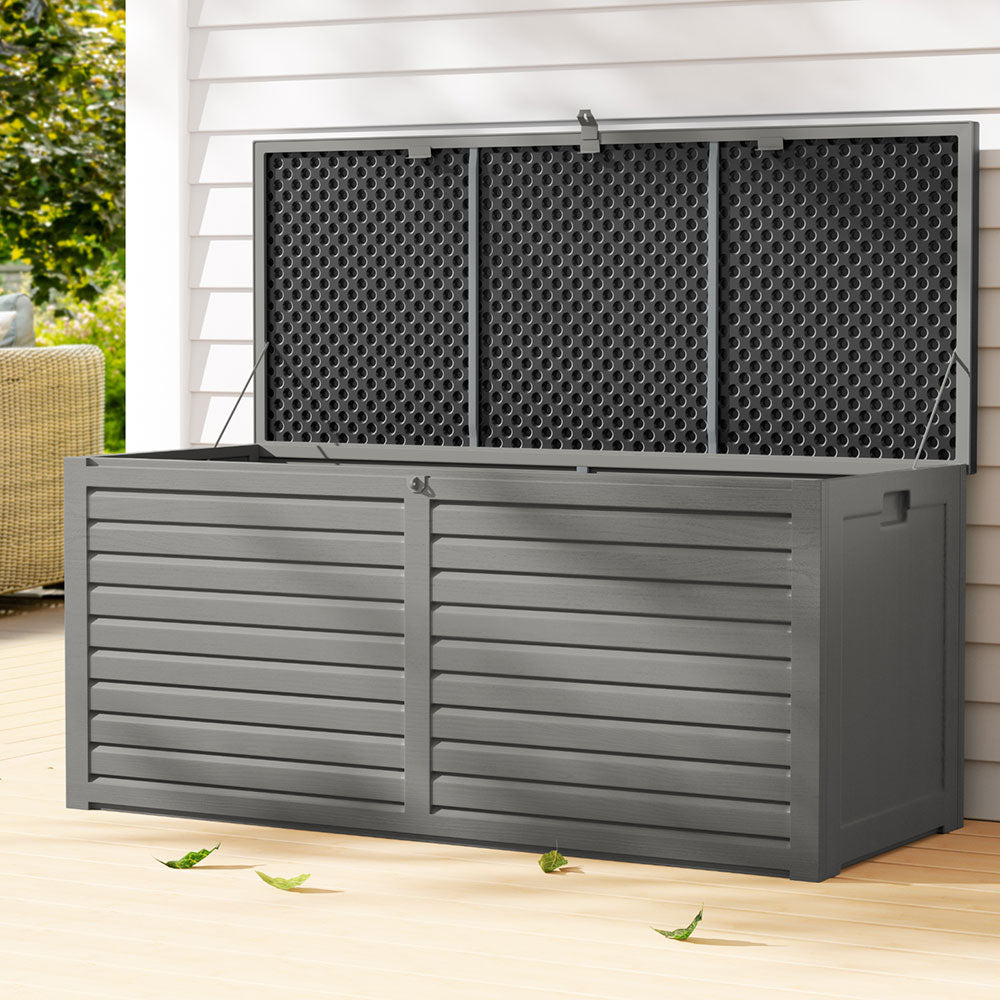 Gardeon Outdoor Storage Box 490L Container Lockable Garden Bench Tools Toy Shed Black OSB-S490-BK
