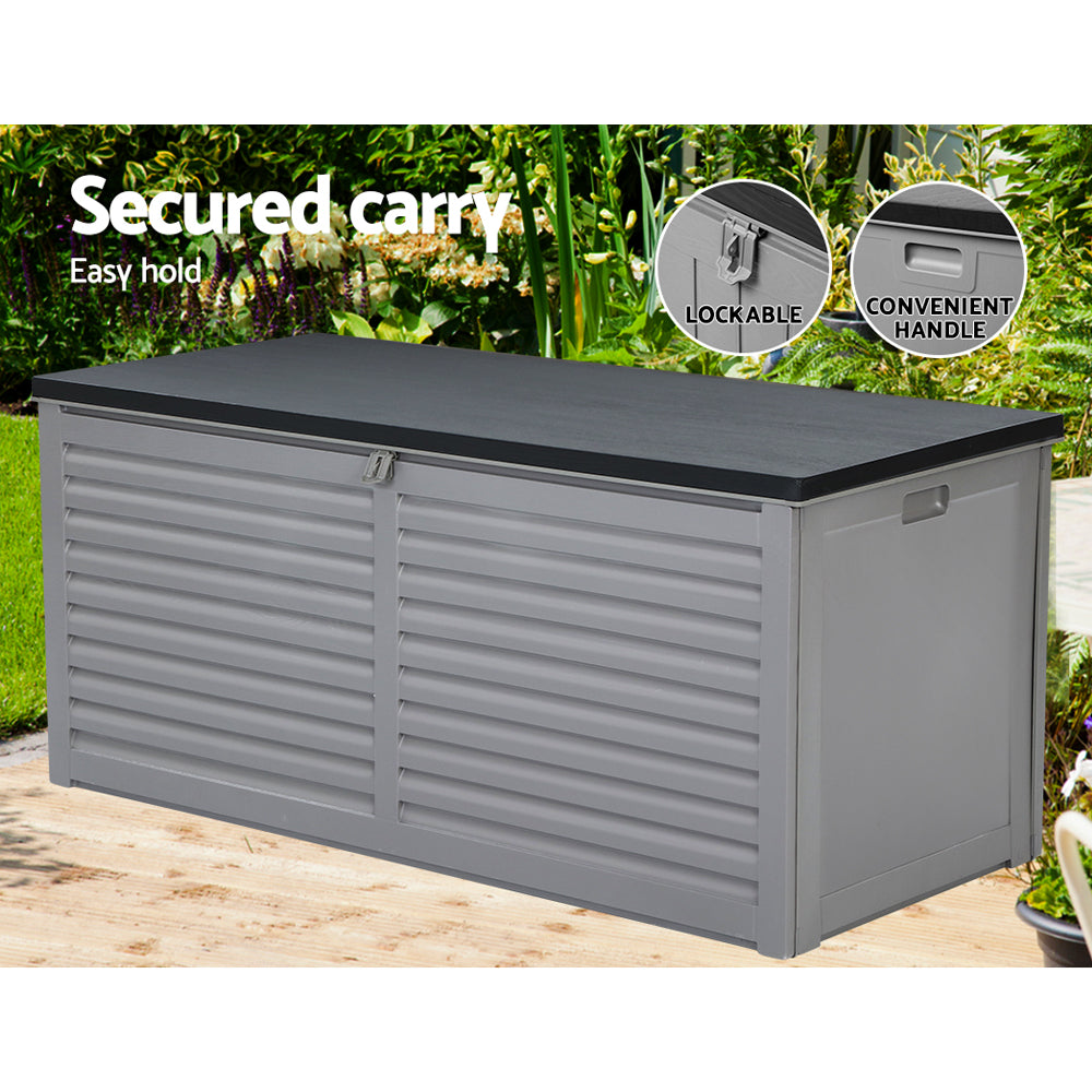 Gardeon Outdoor Storage Box 490L Container Lockable Garden Bench Tools Toy Shed Black OSB-S490-BK