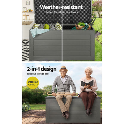 Gardeon Outdoor Storage Box 680L Container Lockable Garden Bench Tool Shed Black OSB-S680-BK