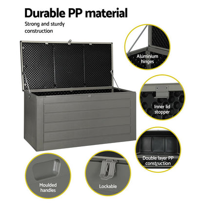 Gardeon Outdoor Storage Box 680L Container Lockable Garden Bench Tool Shed Black OSB-S680-BK