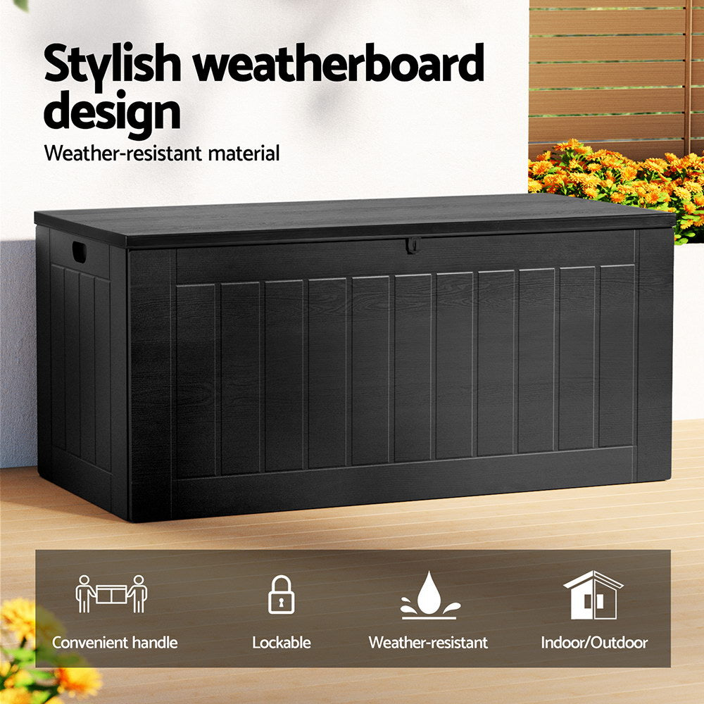 Gardeon Outdoor Storage Box 830L Container Lockable Bench Tool Shed All Black OSB-S830-ABK