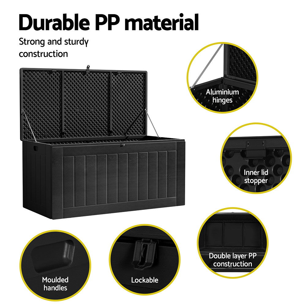 Gardeon Outdoor Storage Box 830L Container Lockable Bench Tool Shed All Black OSB-S830-ABK