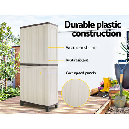 Gardeon Outdoor Storage Cabinet Box 173cm Lockable Cupboard Sheds Garage Adjustable Beige OSC-CABI-H1D