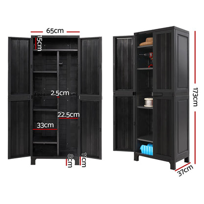 Gardeon Outdoor Storage Cabinet Box 173cm Lockable Cupboard Sheds Garage Adjustable Black OSC-CABI-H1D-BK