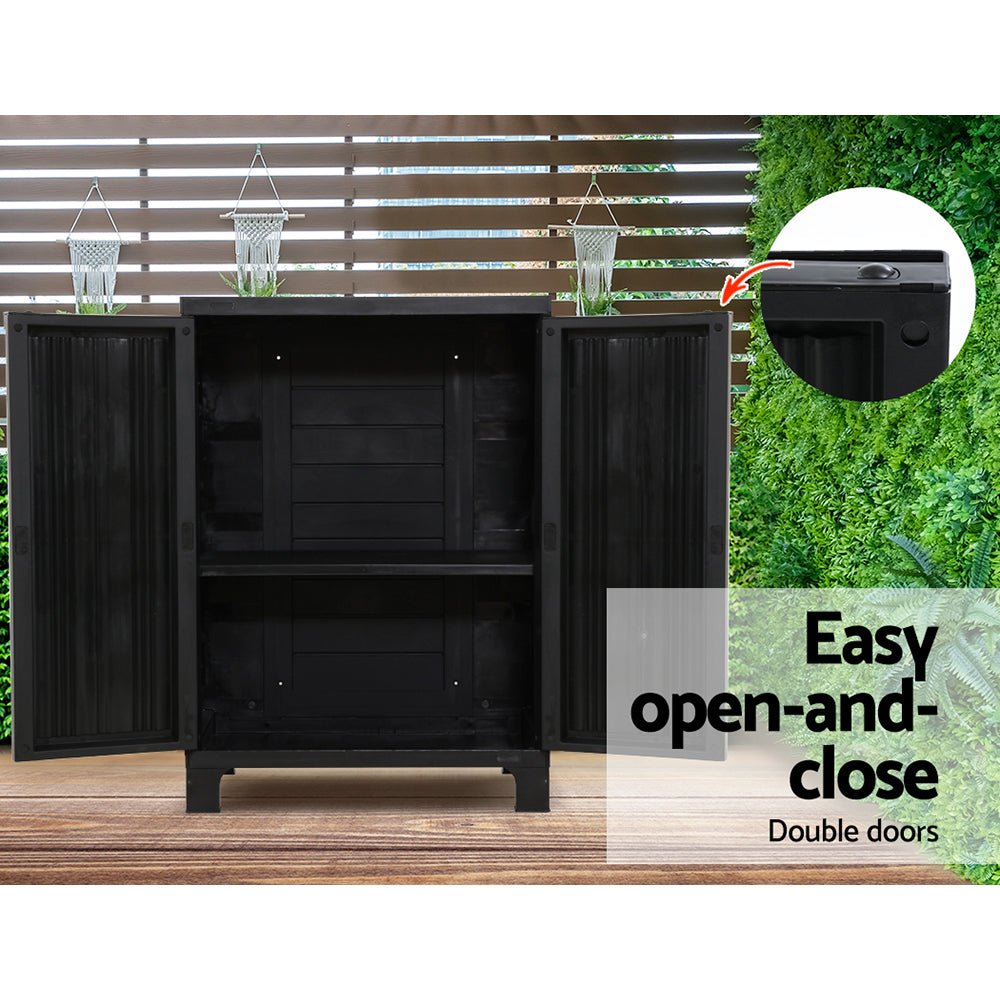 Gardeon Outdoor Storage Cabinet Box 92cm Lockable Cupboard Sheds Garage Adjustable Black OSC-CABI-L1F-BK