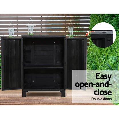 Gardeon Outdoor Storage Cabinet Box 92cm Lockable Cupboard Sheds Garage Adjustable Black OSC-CABI-L1F-BK