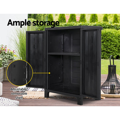 Gardeon Outdoor Storage Cabinet Box 92cm Lockable Cupboard Sheds Garage Adjustable Black OSC-CABI-L1F-BK
