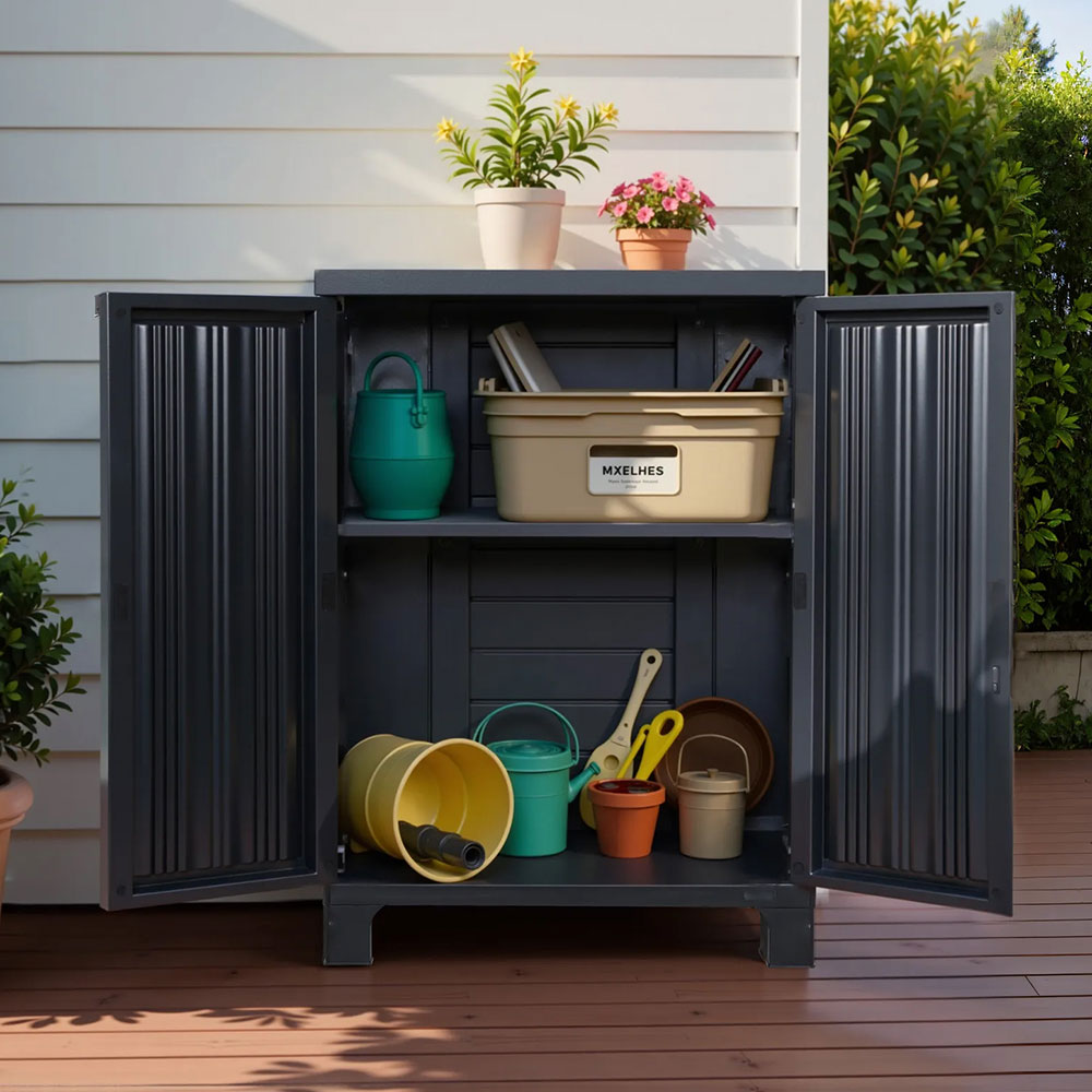 Gardeon Outdoor Storage Cabinet Box 92cm Lockable Cupboard Sheds Garage Adjustable Black OSC-CABI-L1F-BK