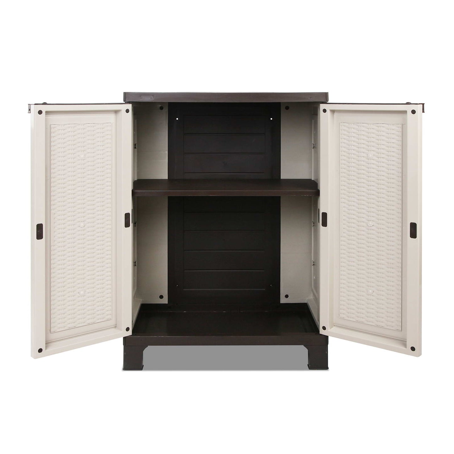 Gardeon Outdoor Storage Cabinet Box 92cm Lockable Cupboard Sheds Adjustable Rattan Beige OSC-CABI-L2F