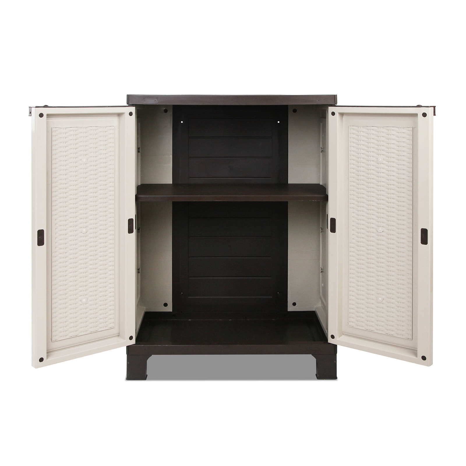 Gardeon Outdoor Storage Cabinet Box 92cm Lockable Cupboard Sheds Adjustable Rattan Beige OSC-CABI-L2F