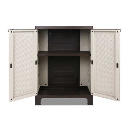 Gardeon Outdoor Storage Cabinet Box 92cm Lockable Cupboard Sheds Adjustable Rattan Beige OSC-CABI-L2F
