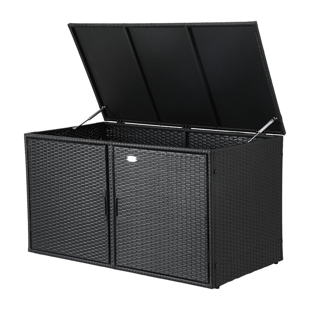 Gardeon Outdoor Storage Cabinet Box Deck Wicker Shelf Chest Garden Shed Tools Black OSC-CABI-RAT-2L-BK
