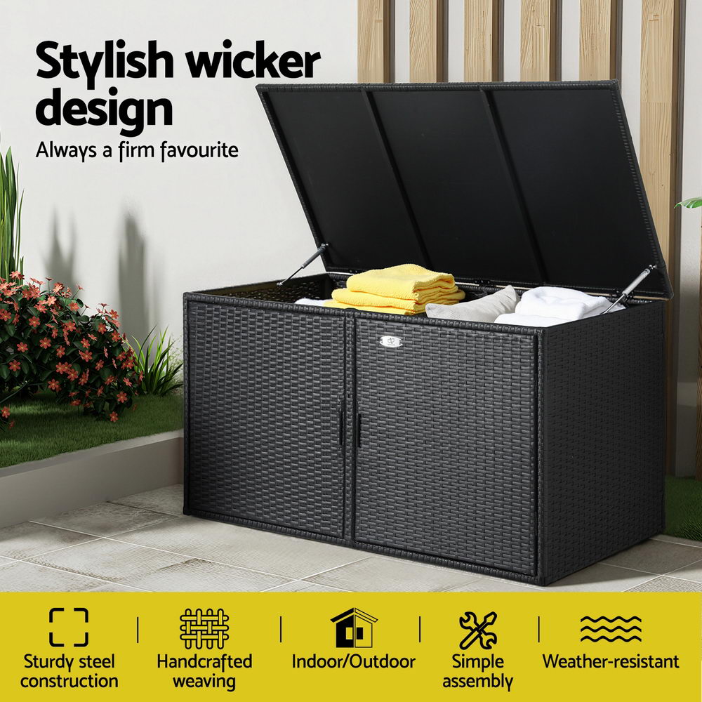 Gardeon Outdoor Storage Cabinet Box Deck Wicker Shelf Chest Garden Shed Tools Black OSC-CABI-RAT-2L-BK