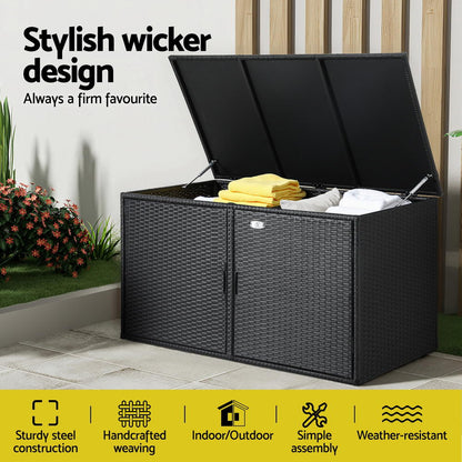 Gardeon Outdoor Storage Cabinet Box Deck Wicker Shelf Chest Garden Shed Tools Black OSC-CABI-RAT-2L-BK
