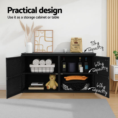 Gardeon Outdoor Storage Cabinet Box Deck Wicker Shelf Chest Garden Shed Tools Black OSC-CABI-RAT-2L-BK