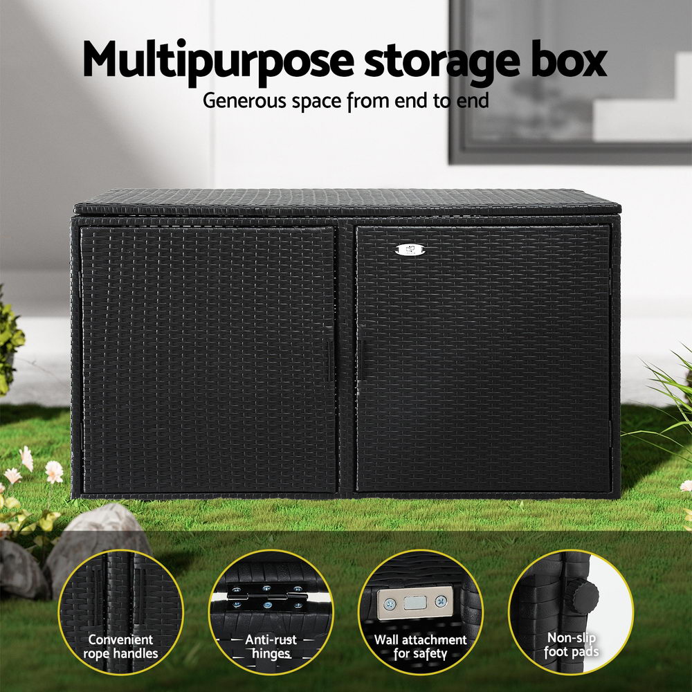 Gardeon Outdoor Storage Cabinet Box Deck Wicker Shelf Chest Garden Shed Tools Black OSC-CABI-RAT-2L-BK