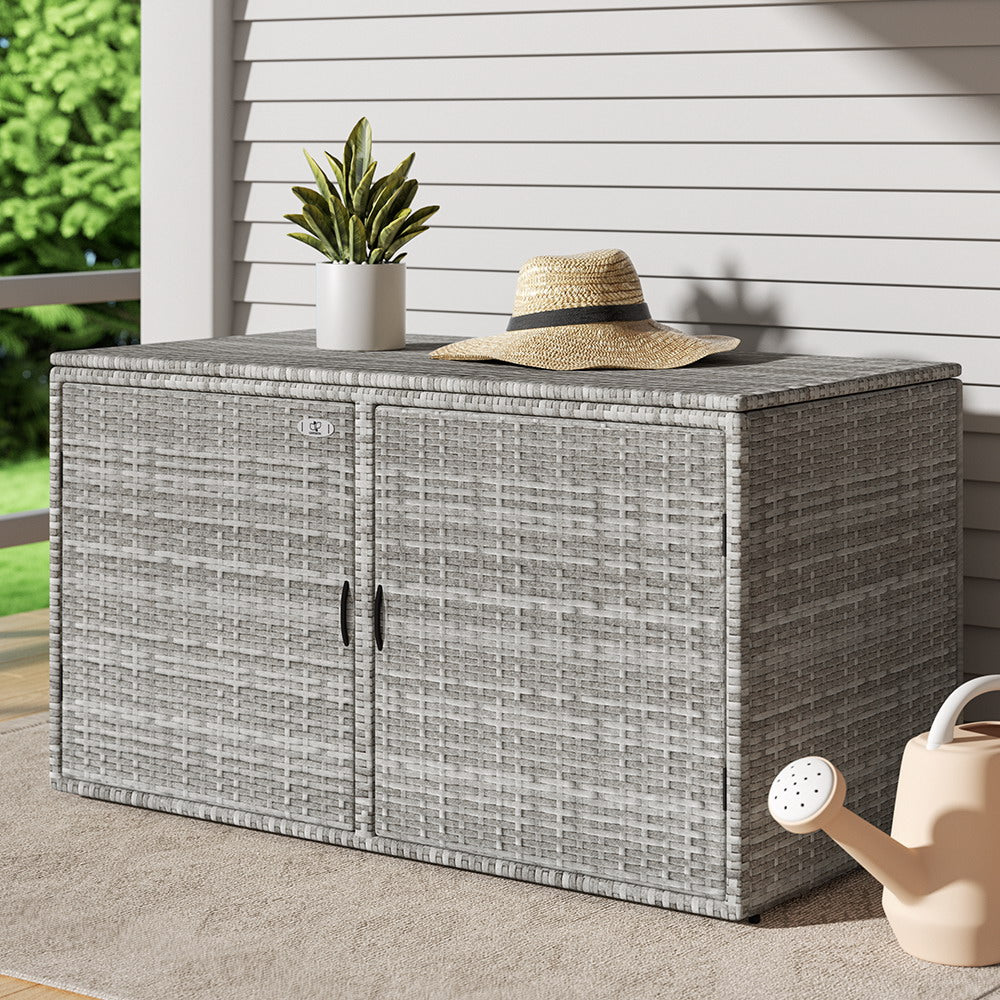 Gardeon Outdoor Storage Cabinet Box Deck Wicker Shelf Chest Garden Shed Tools OSC-CABI-RAT-2L-GE