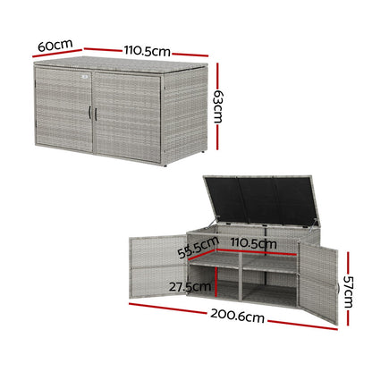 Gardeon Outdoor Storage Cabinet Box Deck Wicker Shelf Chest Garden Shed Tools OSC-CABI-RAT-2L-GE