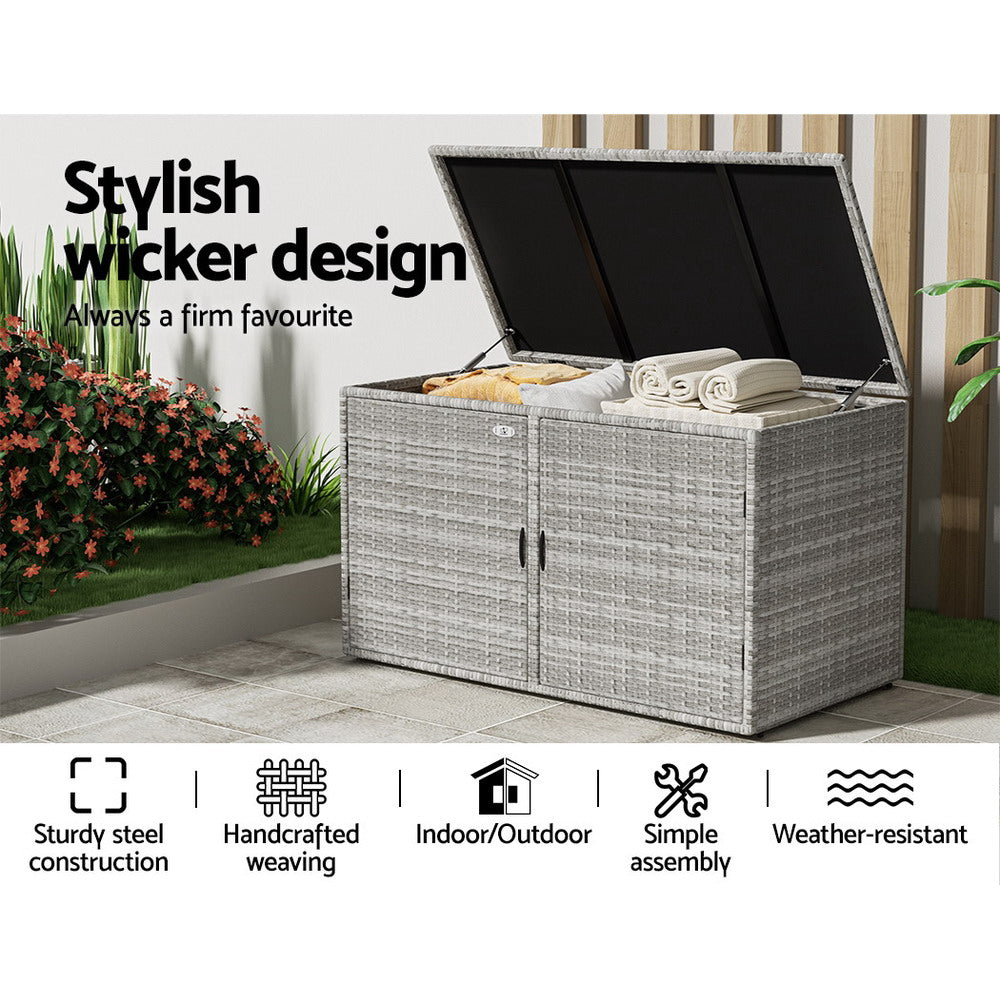 Gardeon Outdoor Storage Cabinet Box Deck Wicker Shelf Chest Garden Shed Tools OSC-CABI-RAT-2L-GE