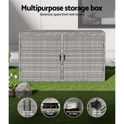 Gardeon Outdoor Storage Cabinet Box Deck Wicker Shelf Chest Garden Shed Tools OSC-CABI-RAT-2L-GE