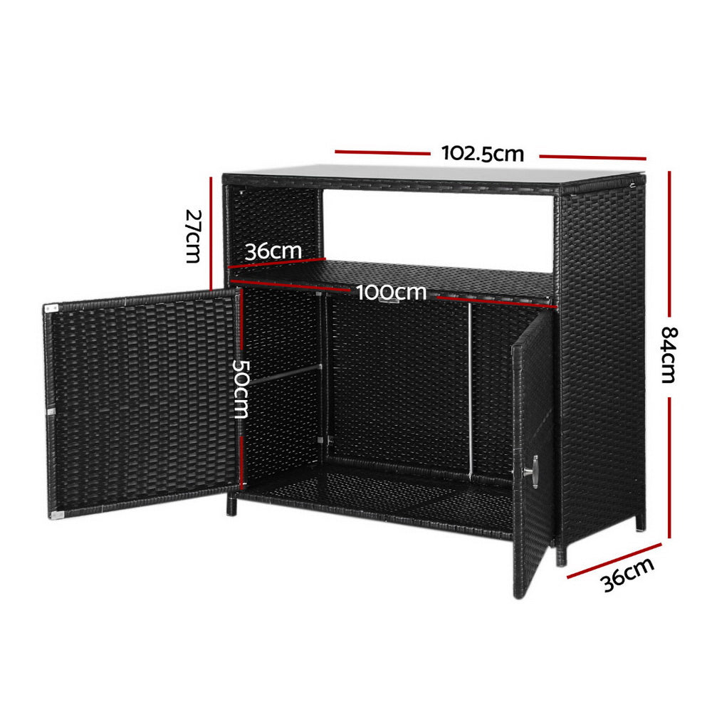 Gardeon Outdoor Storage Cabinet Box Garage Wicker Shed Tools Shelf Chest Garden OSC-CABI-RAT0519-BK