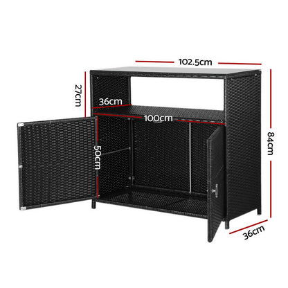 Gardeon Outdoor Storage Cabinet Box Garage Wicker Shed Tools Shelf Chest Garden OSC-CABI-RAT0519-BK