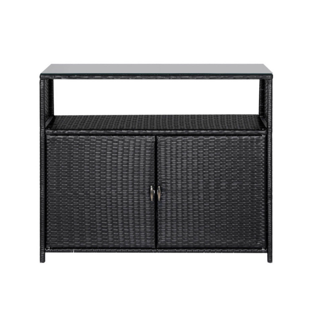 Gardeon Outdoor Storage Cabinet Box Garage Wicker Shed Tools Shelf Chest Garden OSC-CABI-RAT0519-BK
