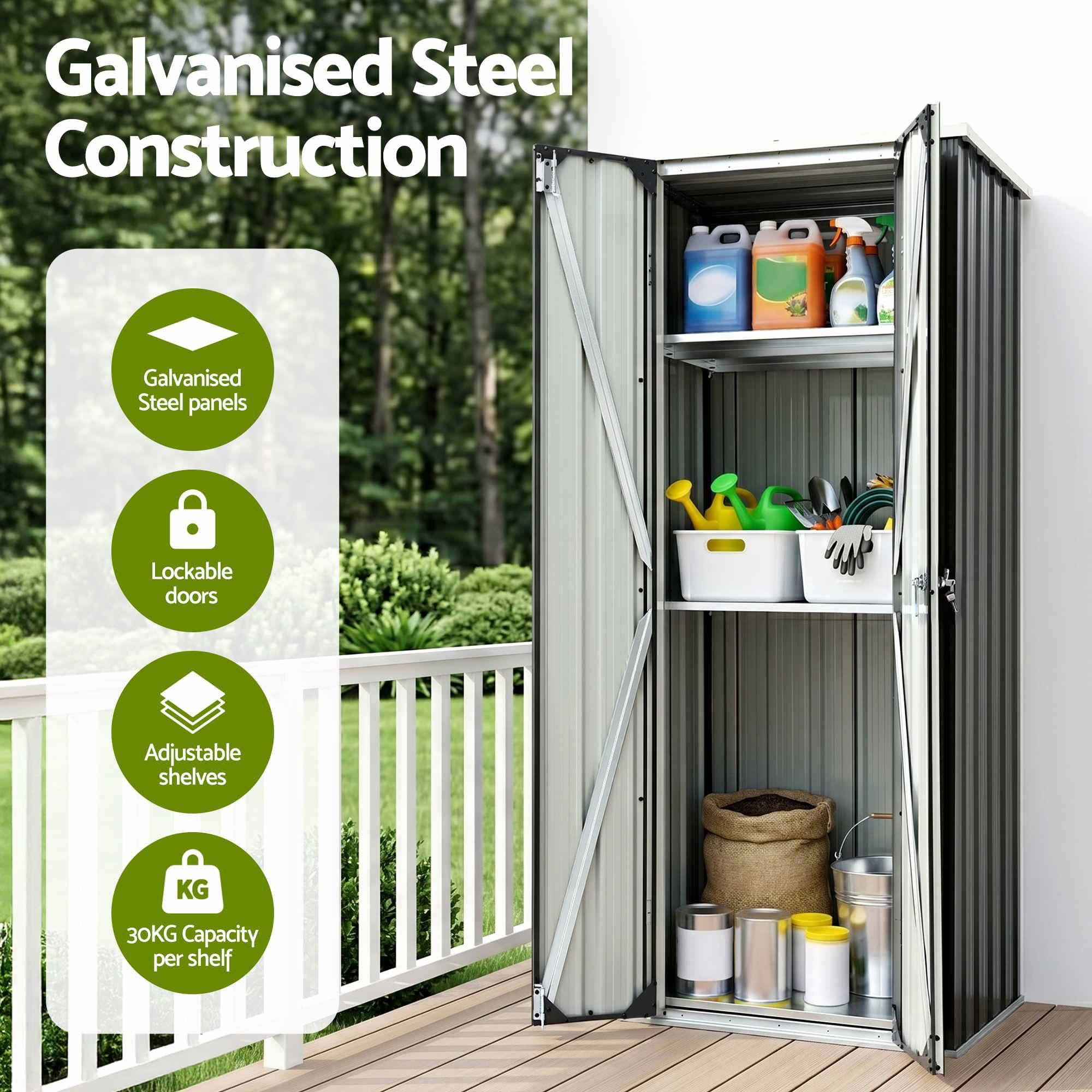 Gardeon Outdoor Storage Cabinet Garden Shed Tool Lockable Cupboard Steel Adjustable Shelves OSC-CABI-SL-BK