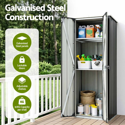 Gardeon Outdoor Storage Cabinet Garden Shed Tool Lockable Cupboard Steel Adjustable Shelves OSC-CABI-SL-BK