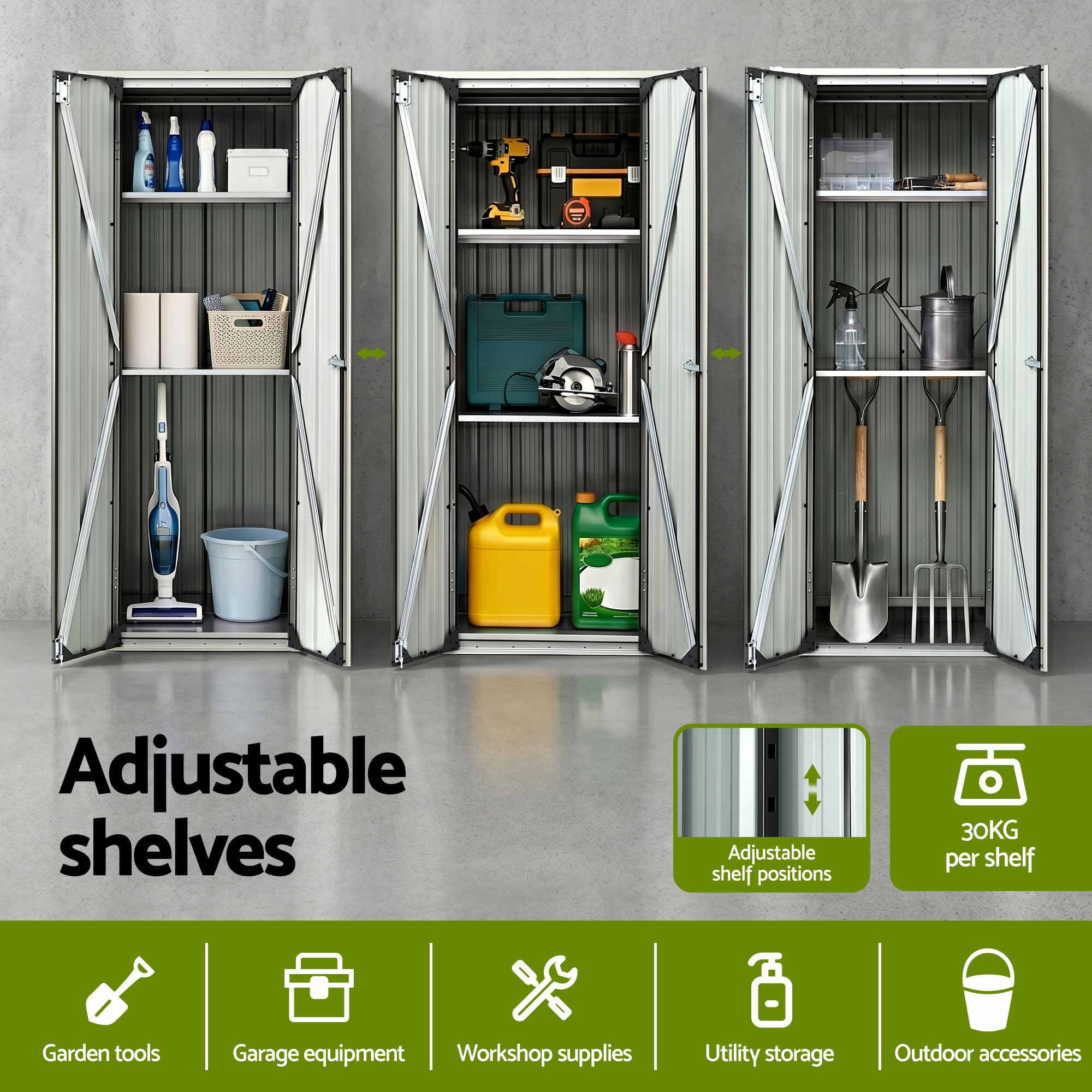 Gardeon Outdoor Storage Cabinet Garden Shed Tool Lockable Cupboard Steel Adjustable Shelves OSC-CABI-SL-BK