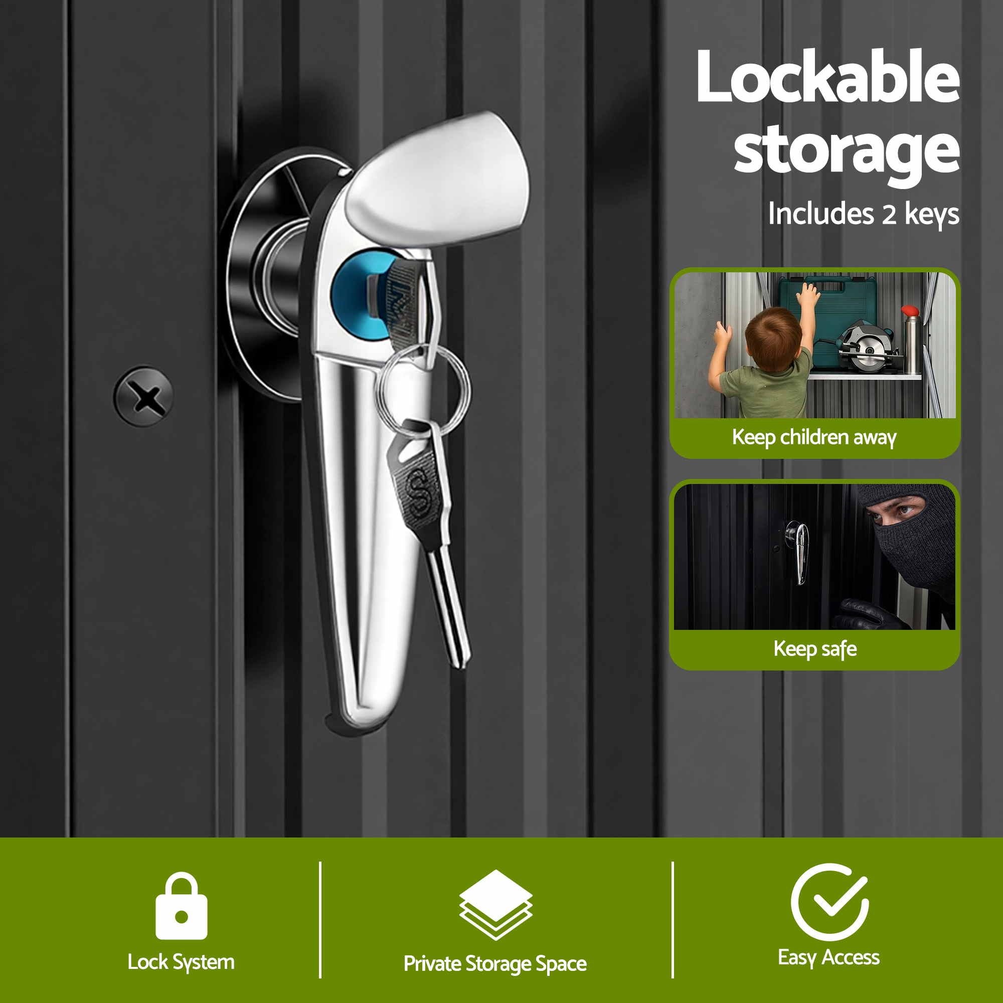 Gardeon Outdoor Storage Cabinet Garden Shed Tool Lockable Cupboard Steel Adjustable Shelves OSC-CABI-SL-BK