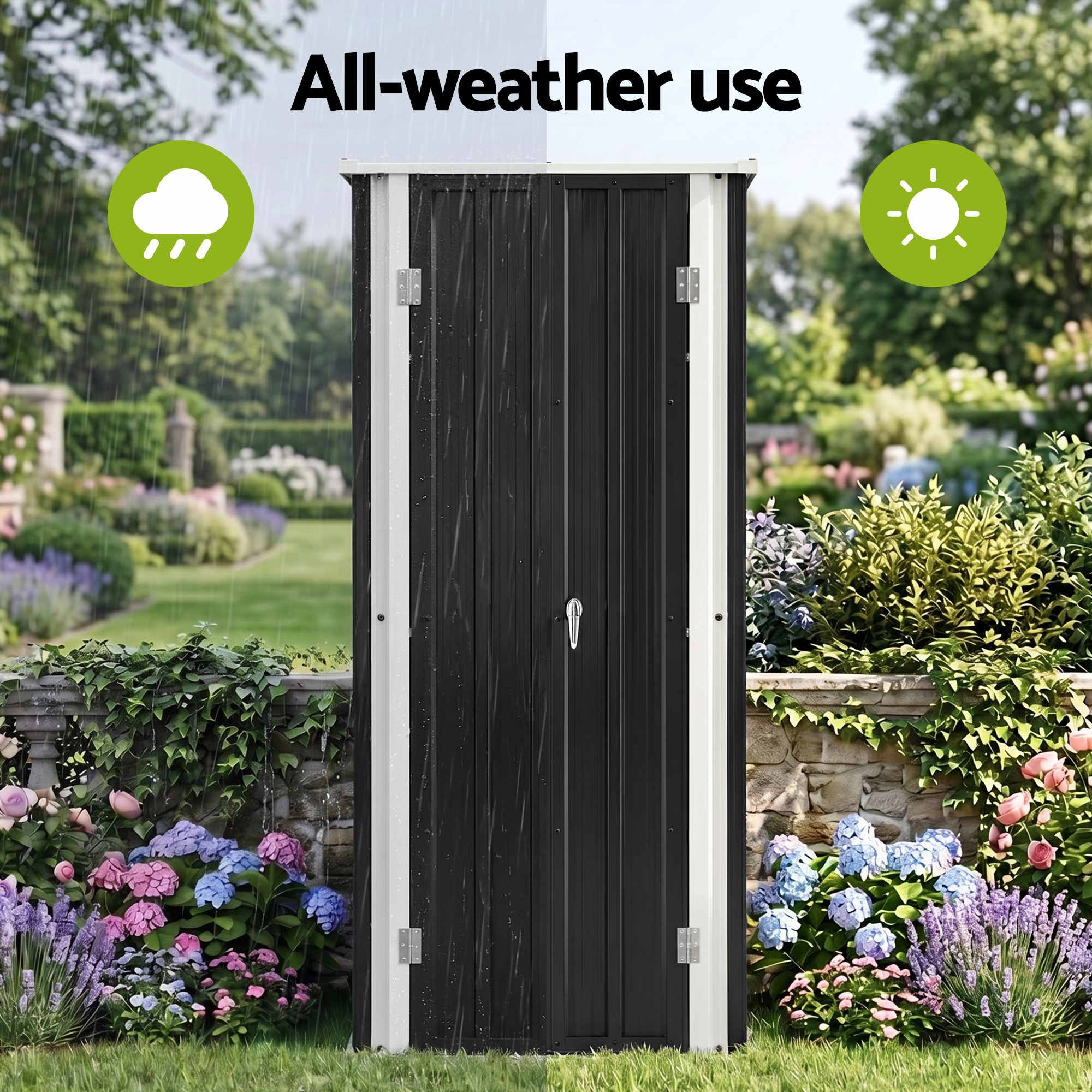 Gardeon Outdoor Storage Cabinet Garden Shed Tool Lockable Cupboard Steel Adjustable Shelves OSC-CABI-SL-BK