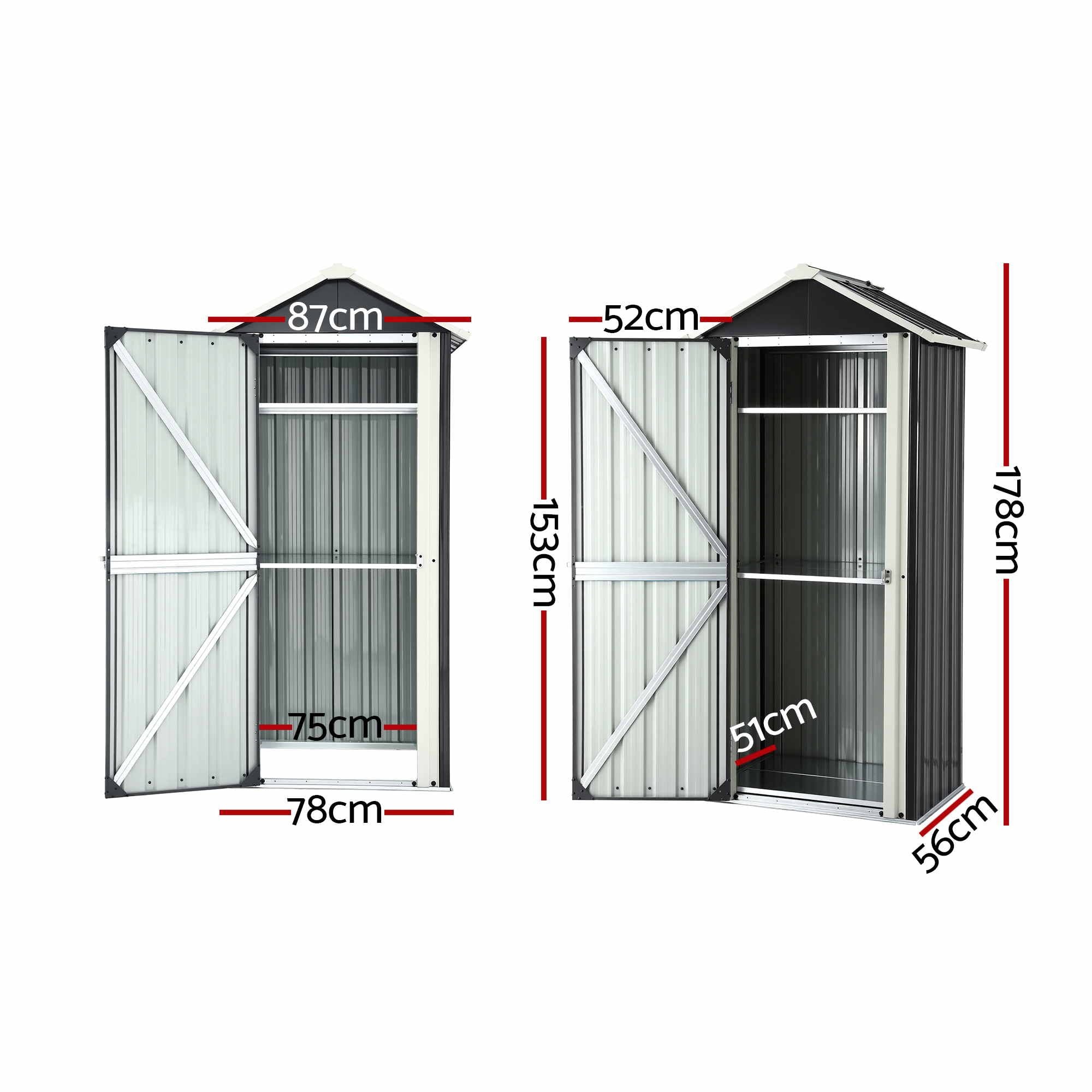 Gardeon Outdoor Storage Cabinet Garden Shed Steel Tool Lockable Cupboard Adjustable Shelves OSC-CABI-SL-ROOF-BK