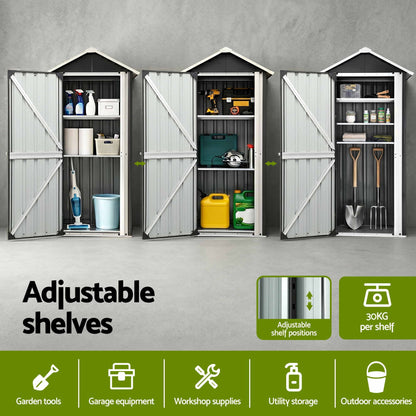 Gardeon Outdoor Storage Cabinet Garden Shed Steel Tool Lockable Cupboard Adjustable Shelves OSC-CABI-SL-ROOF-BK