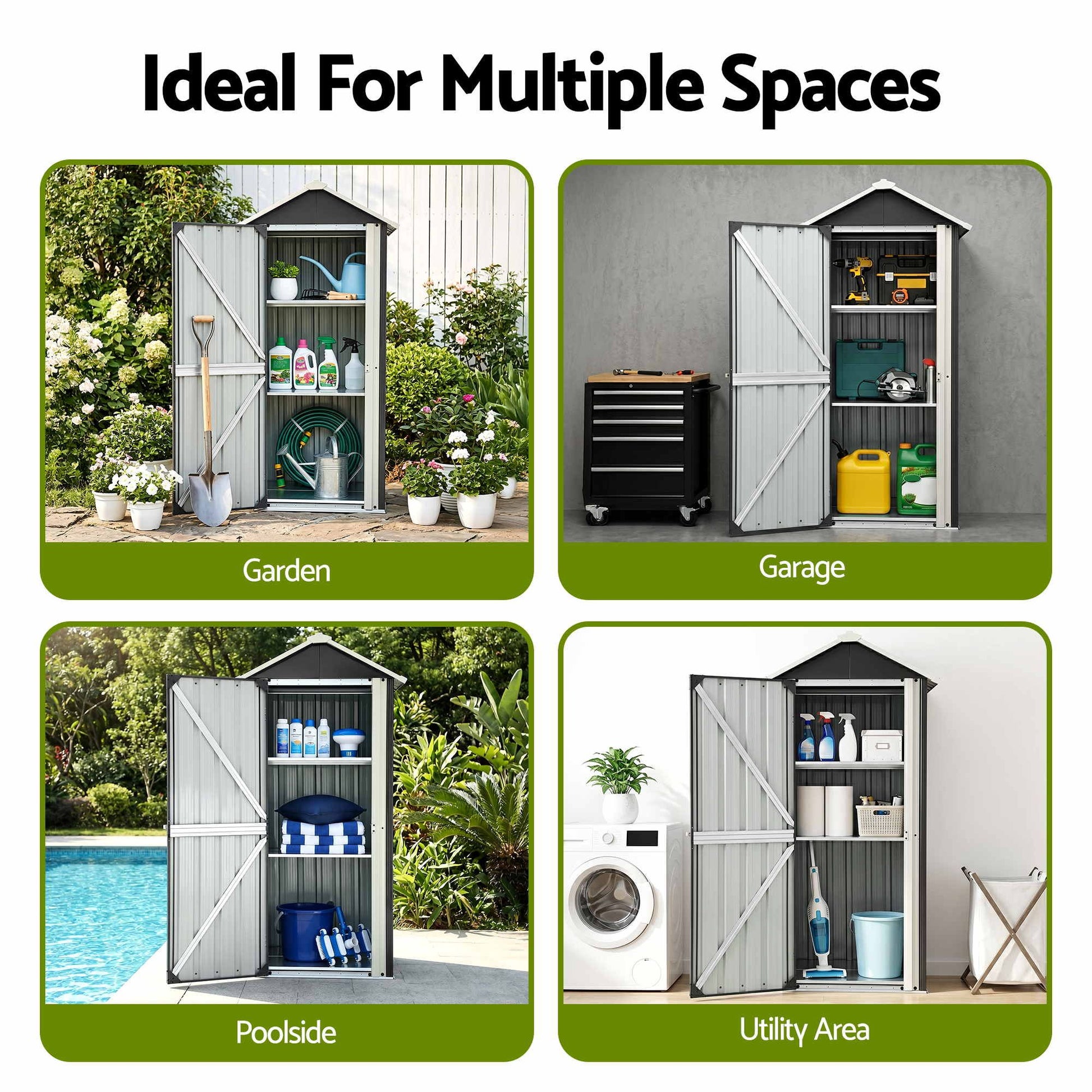 Gardeon Outdoor Storage Cabinet Garden Shed Steel Tool Lockable Cupboard Adjustable Shelves OSC-CABI-SL-ROOF-BK