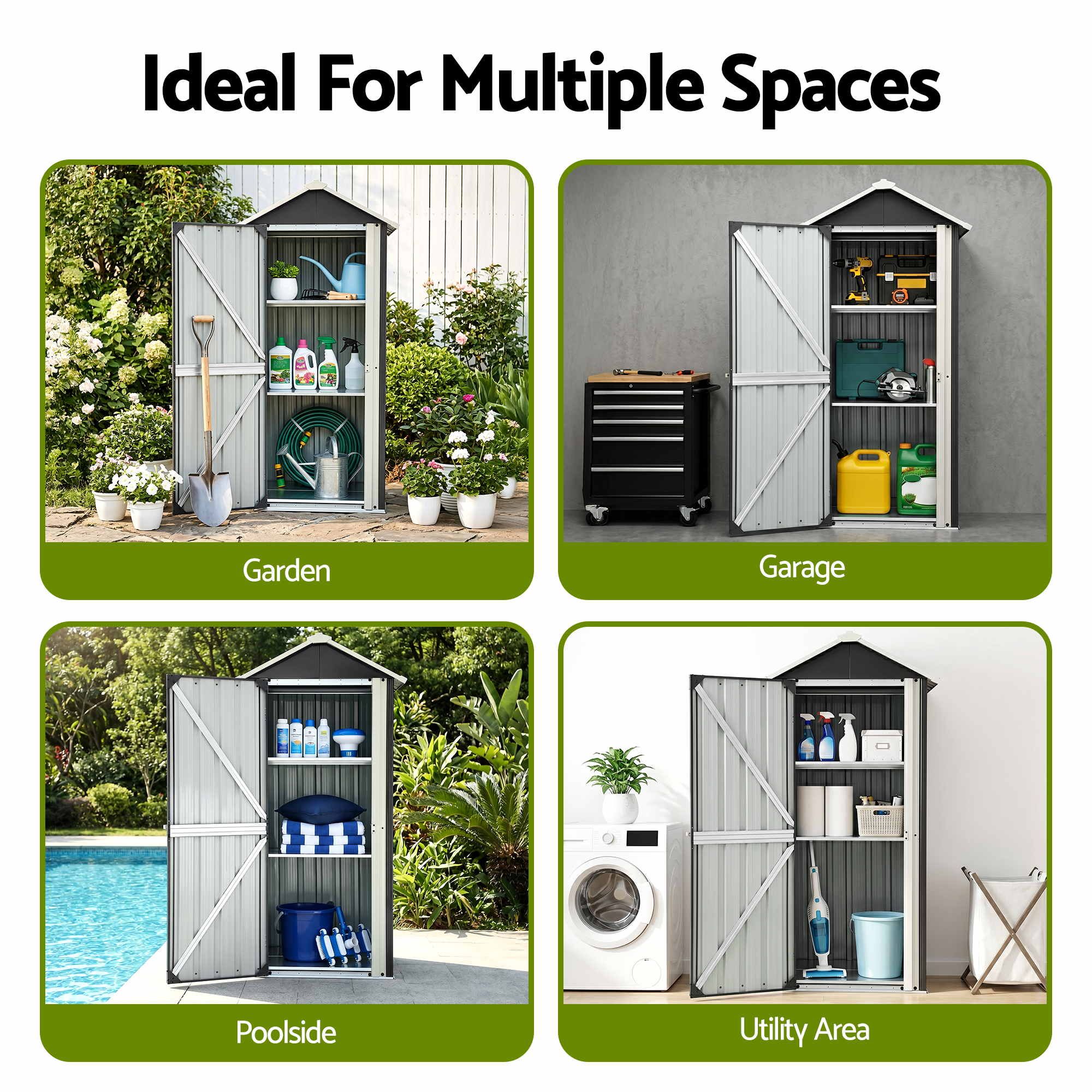 Gardeon Outdoor Storage Cabinet Garden Shed Steel Tool Lockable Cupboard Adjustable Shelves OSC-CABI-SL-ROOF-BK