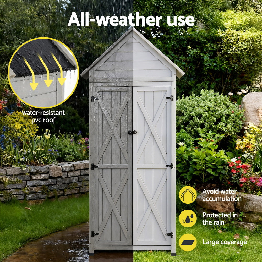 Gardeon Outdoor Storage Cabinet Cupboard Lockable Tool Organizer Shed Adjustable Grey OSC-CABI-WOOD-DD-GE