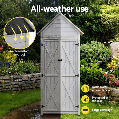 Gardeon Outdoor Storage Cabinet Cupboard Lockable Tool Organizer Shed Adjustable Grey OSC-CABI-WOOD-DD-GE