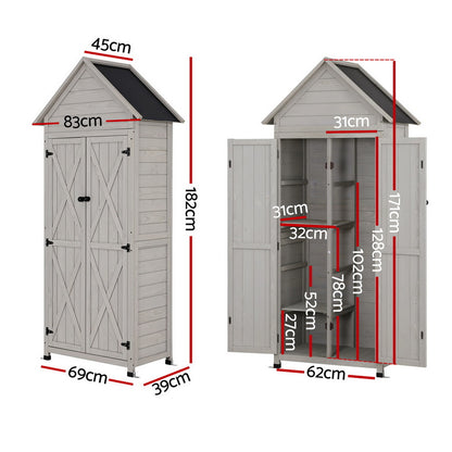 Gardeon Outdoor Storage Cabinet Cupboard Lockable Tool Organizer Shed Adjustable Grey OSC-CABI-WOOD-DD-GE