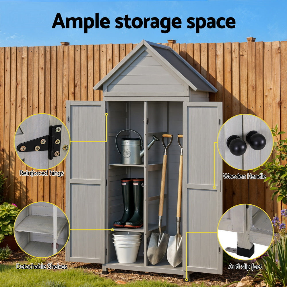 Gardeon Outdoor Storage Cabinet Cupboard Lockable Tool Organizer Shed Adjustable Grey OSC-CABI-WOOD-DD-GE
