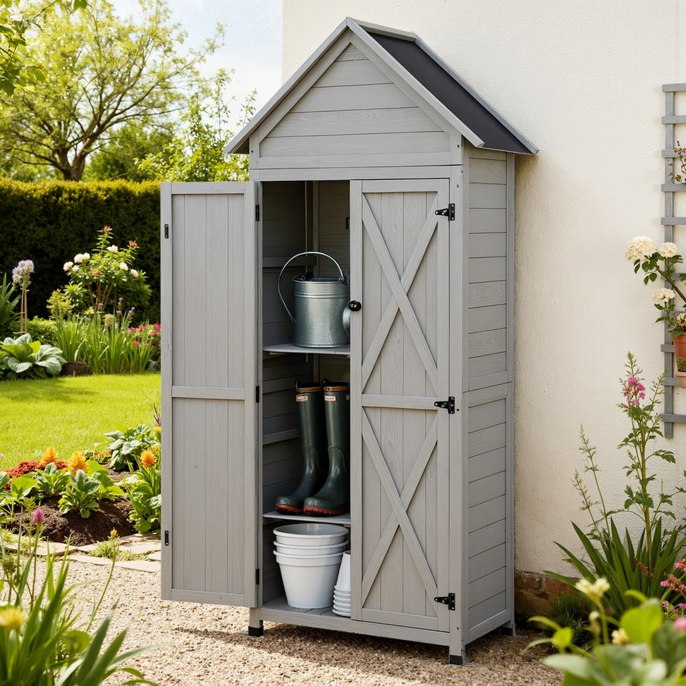 Gardeon Outdoor Storage Cabinet Cupboard Lockable Tool Organizer Shed Adjustable Grey OSC-CABI-WOOD-DD-GE