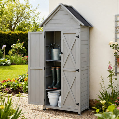 Gardeon Outdoor Storage Cabinet Cupboard Lockable Tool Organizer Shed Adjustable Grey OSC-CABI-WOOD-DD-GE