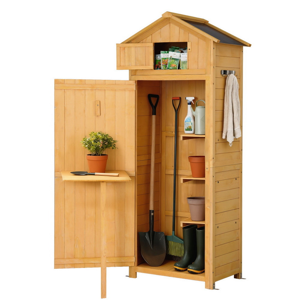 Gardeon Outdoor Storage Cabinet Cupboard Folding Table Tool Organizer Shed Adjustable OSC-CABI-WOOD-TB-NTL