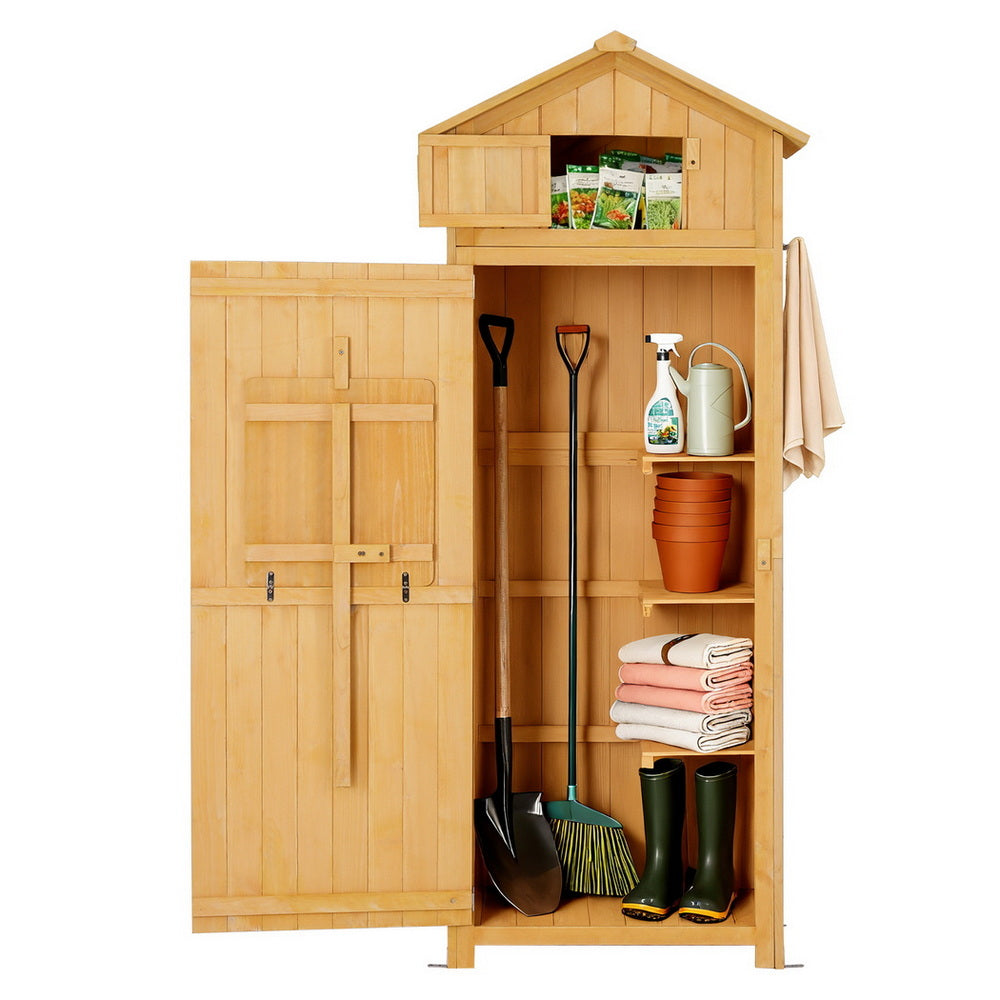 Gardeon Outdoor Storage Cabinet Cupboard Folding Table Tool Organizer Shed Adjustable OSC-CABI-WOOD-TB-NTL