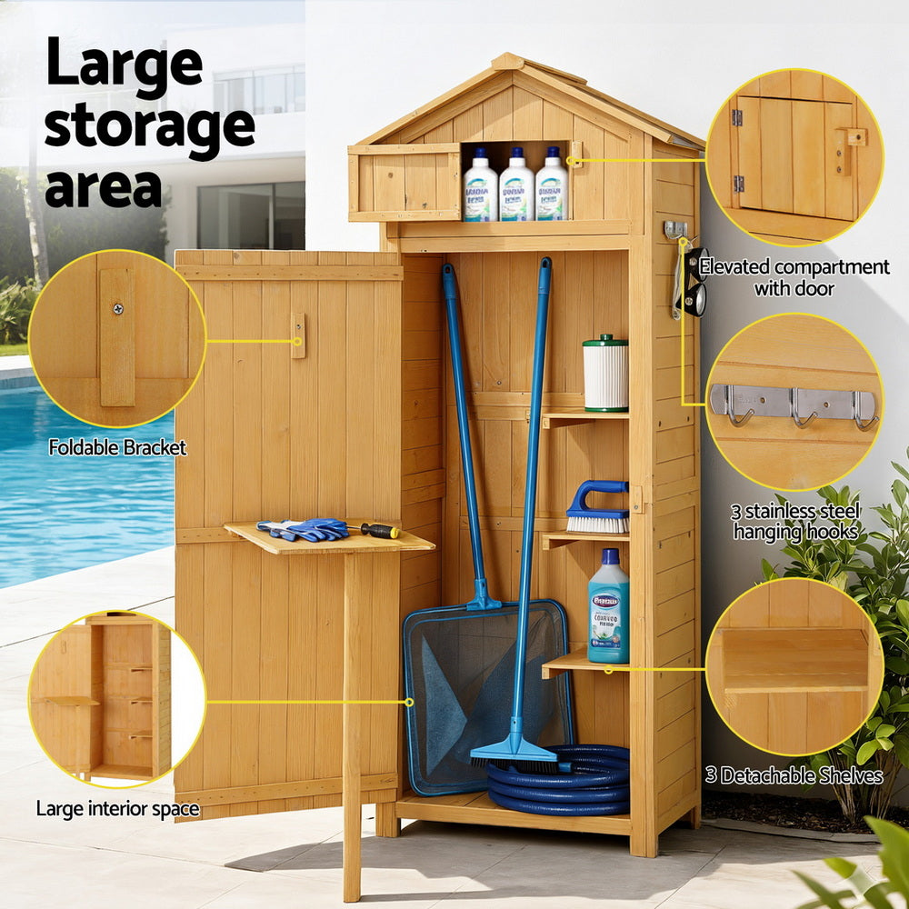 Gardeon Outdoor Storage Cabinet Cupboard Folding Table Tool Organizer Shed Adjustable OSC-CABI-WOOD-TB-NTL
